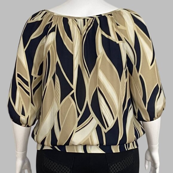 100% silk navy and taupe Anne Klein petite blouse - Picture 2 of 7